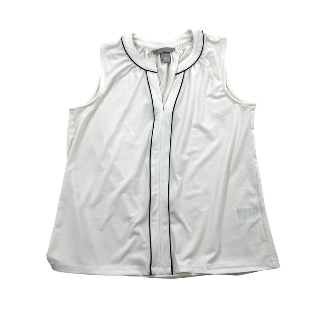 H&M Womens Sleeveless White Blouse With Black Trim Size S Made In Cambodia